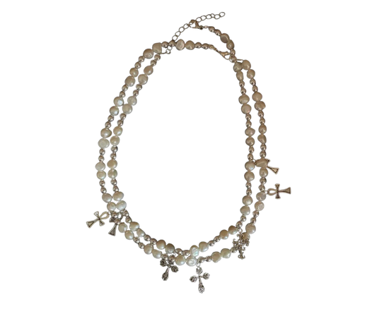 Cross Ankh Pendant Pearl Necklace