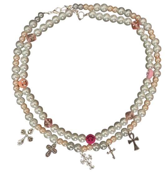 “Bundle” Pinksta Cross Pendant Beaded Necklace